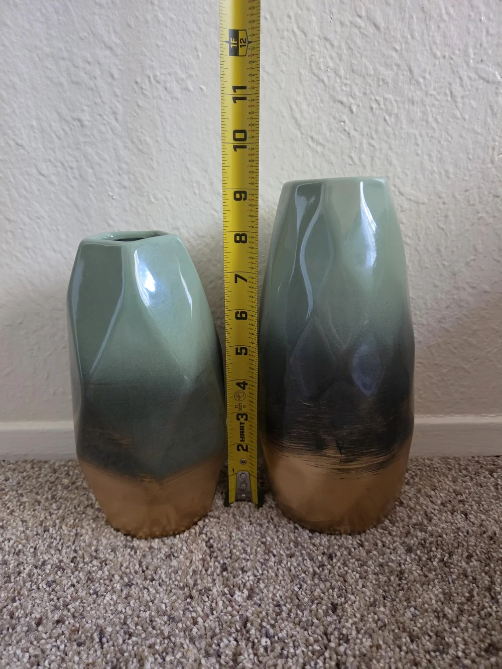 Decorative Green and Gold Ceramic Vases - Set of 2